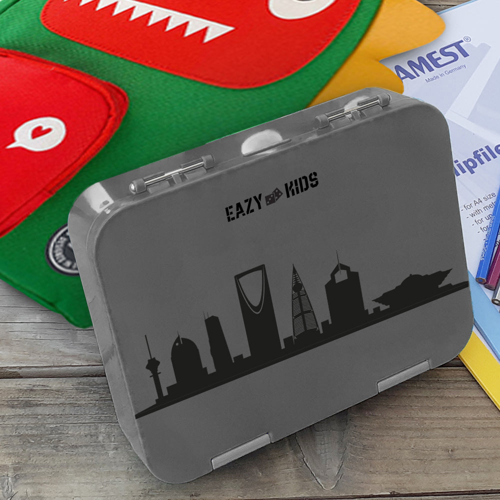 EAZY KIDS 4 Compartment Bento Lunch Box - Skyline Saudi Grey