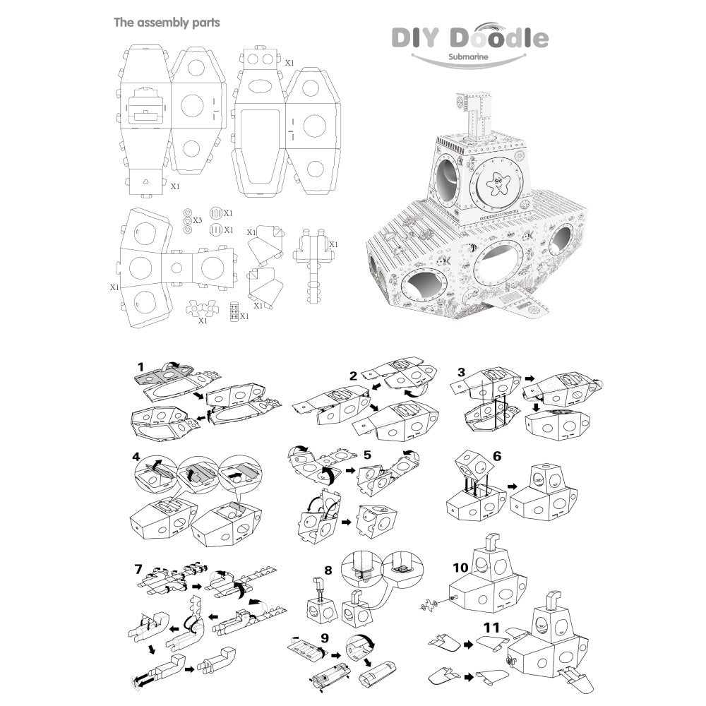EAZY KIDS DIY Doodle Coloring Submarine