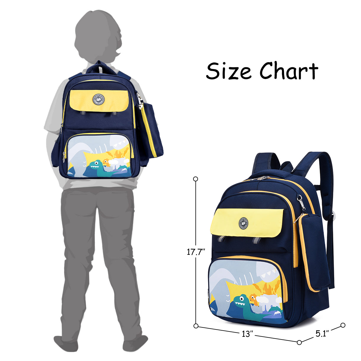 EAZY KIDS School Bag Dino w/t Pencil Case - Blue
