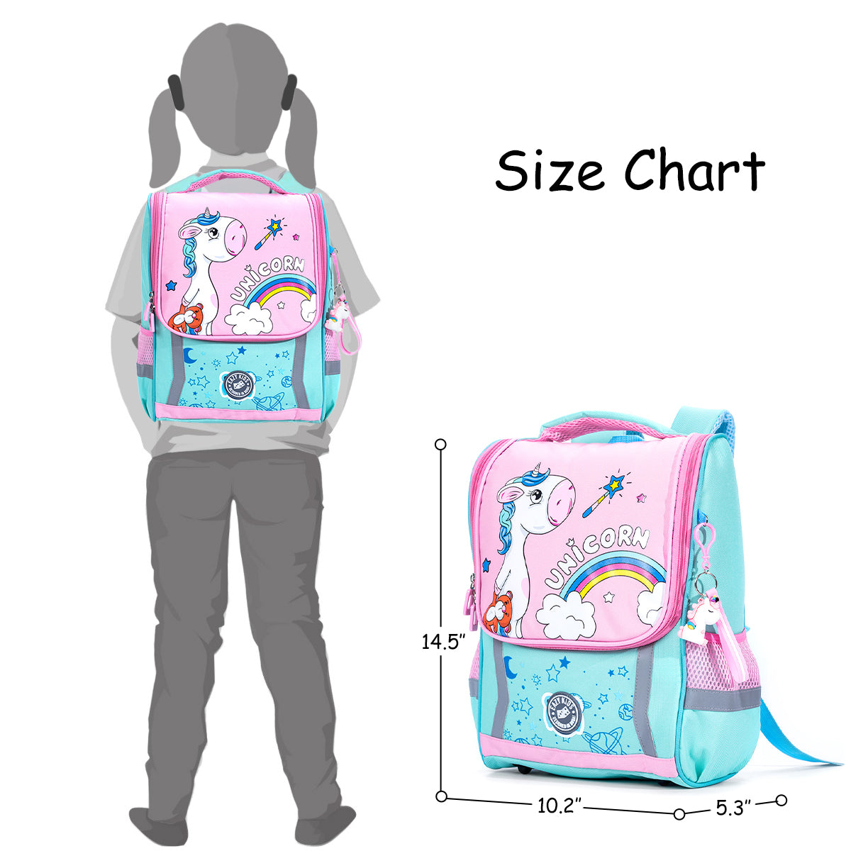 EAZY KIDS School Bag Unicorn - Green + Pink