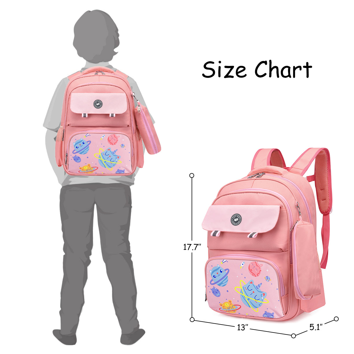 EAZY KIDS Unicorn Planet School Bag w/t Pencil Case - Pink