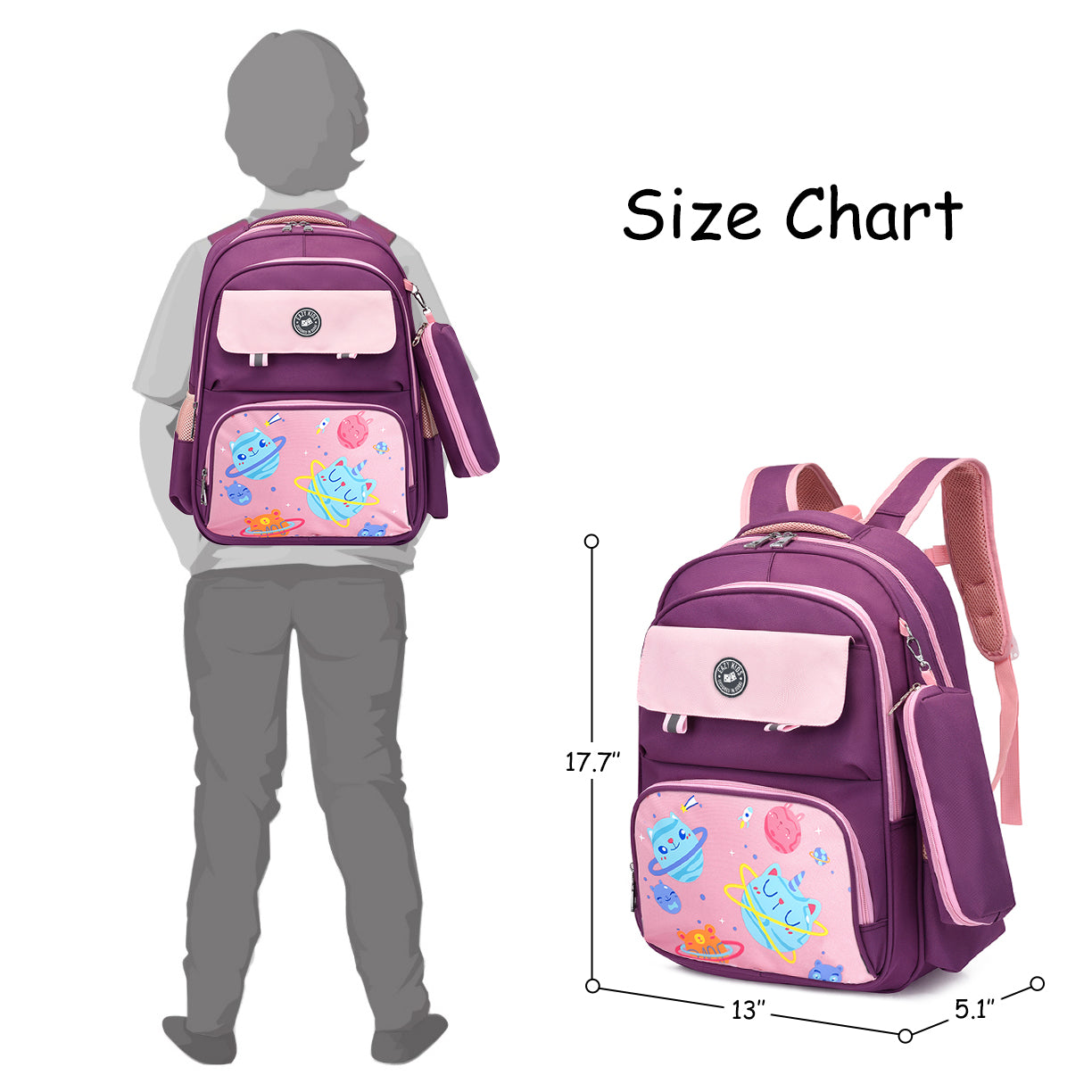 EAZY KIDS Unicorn Planet school bag w/t Pencil Case - Purple