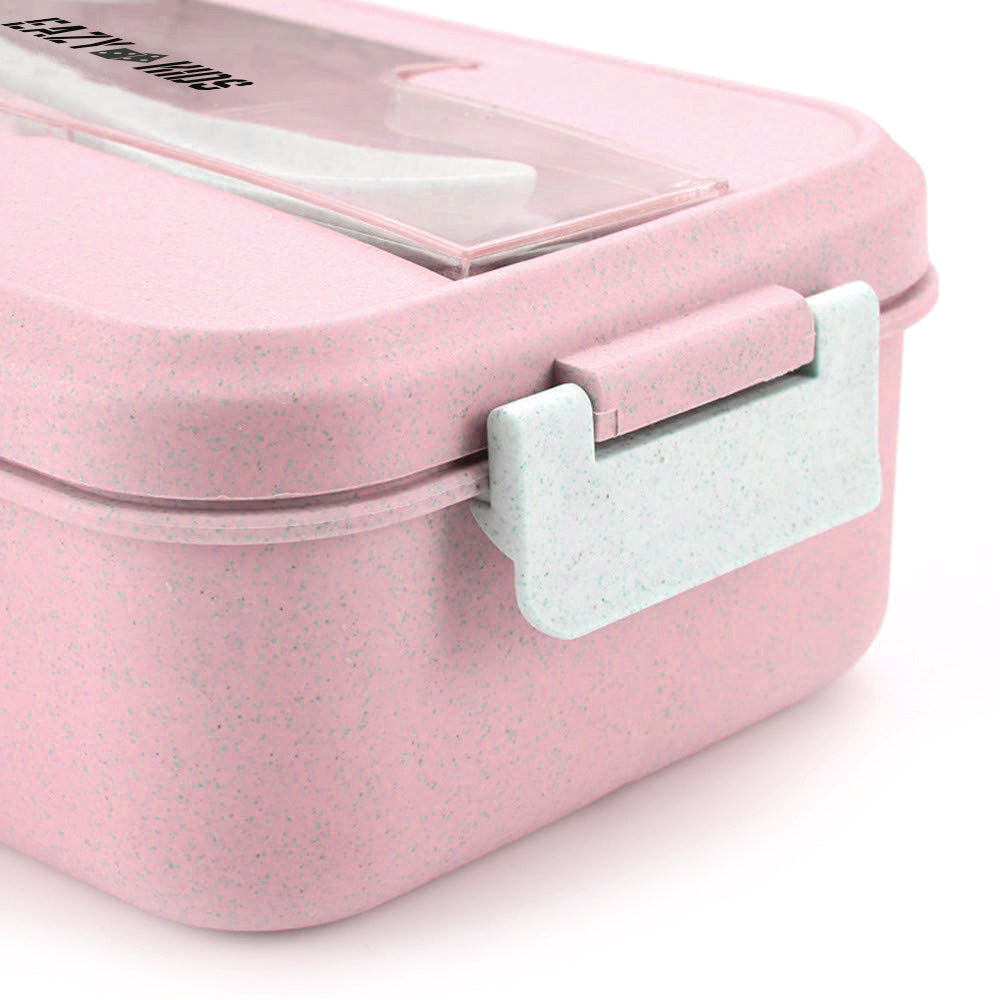 EAZY KIDS Wheat Straw Leakproof Eco Bento Lunch Box - Pink (1000ml)