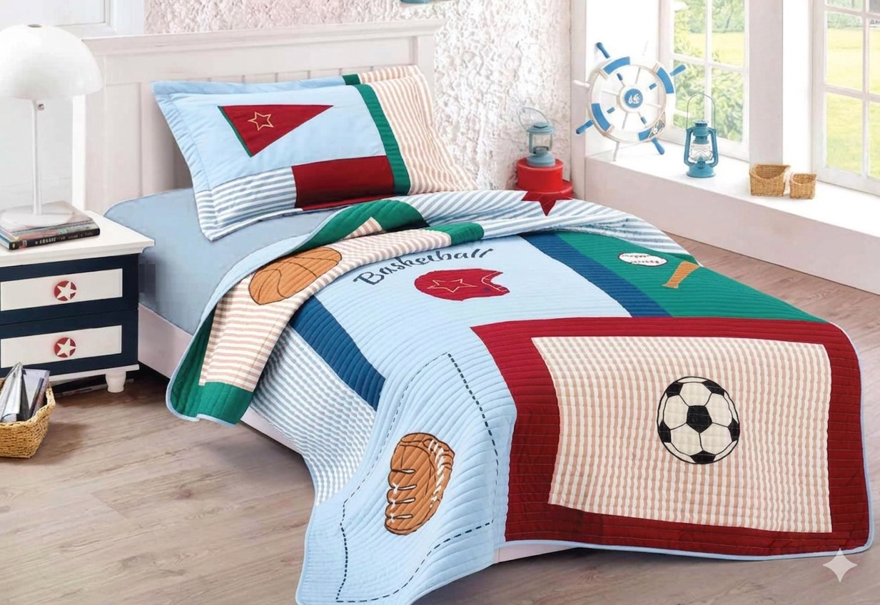 Little Story-Football Champion Kids Quilted Comforter 3 pcs set-Blue
