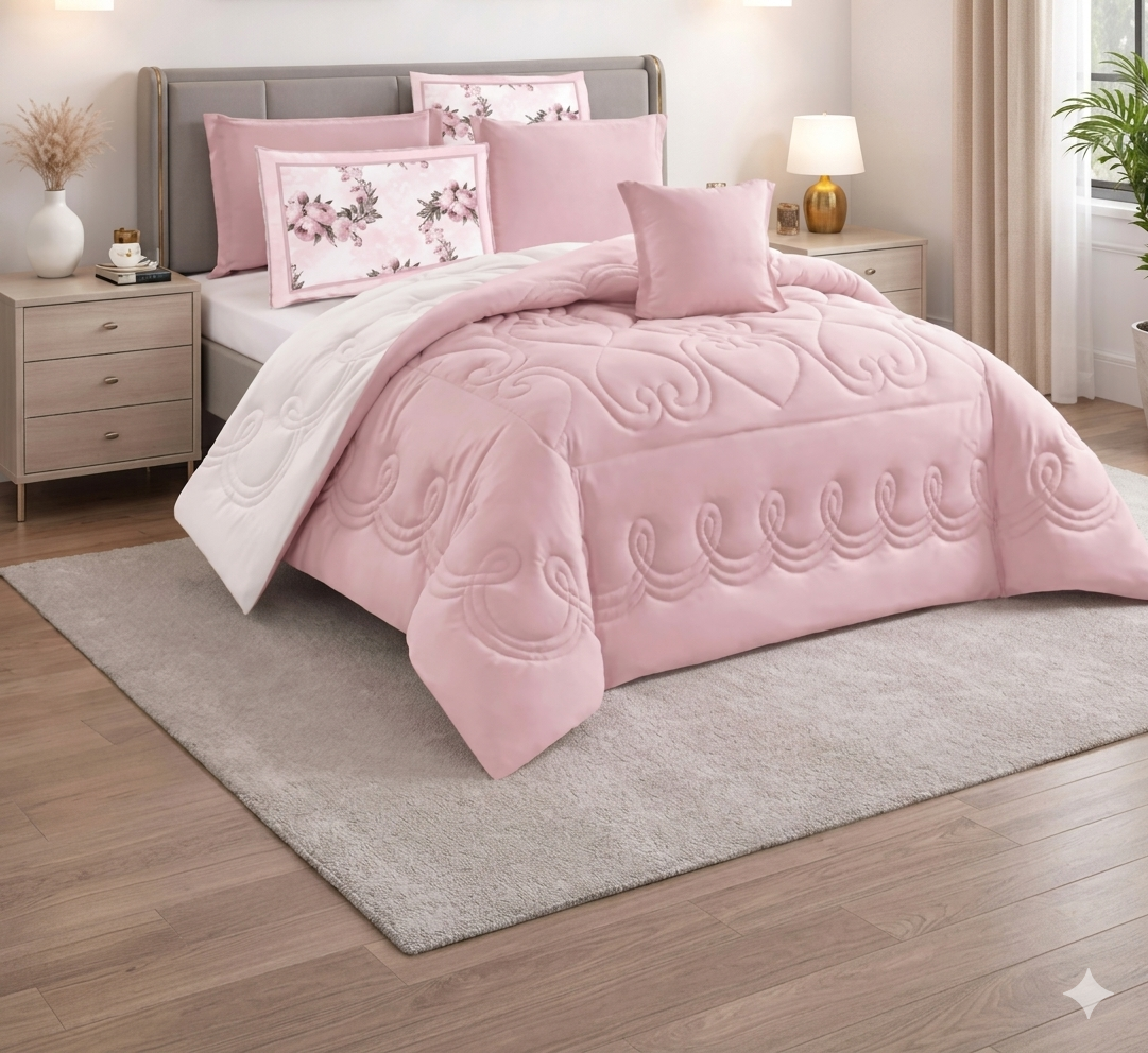 Oryzaa Living-Pure Elegance 4pcs Queen size Comfort Set-Pink