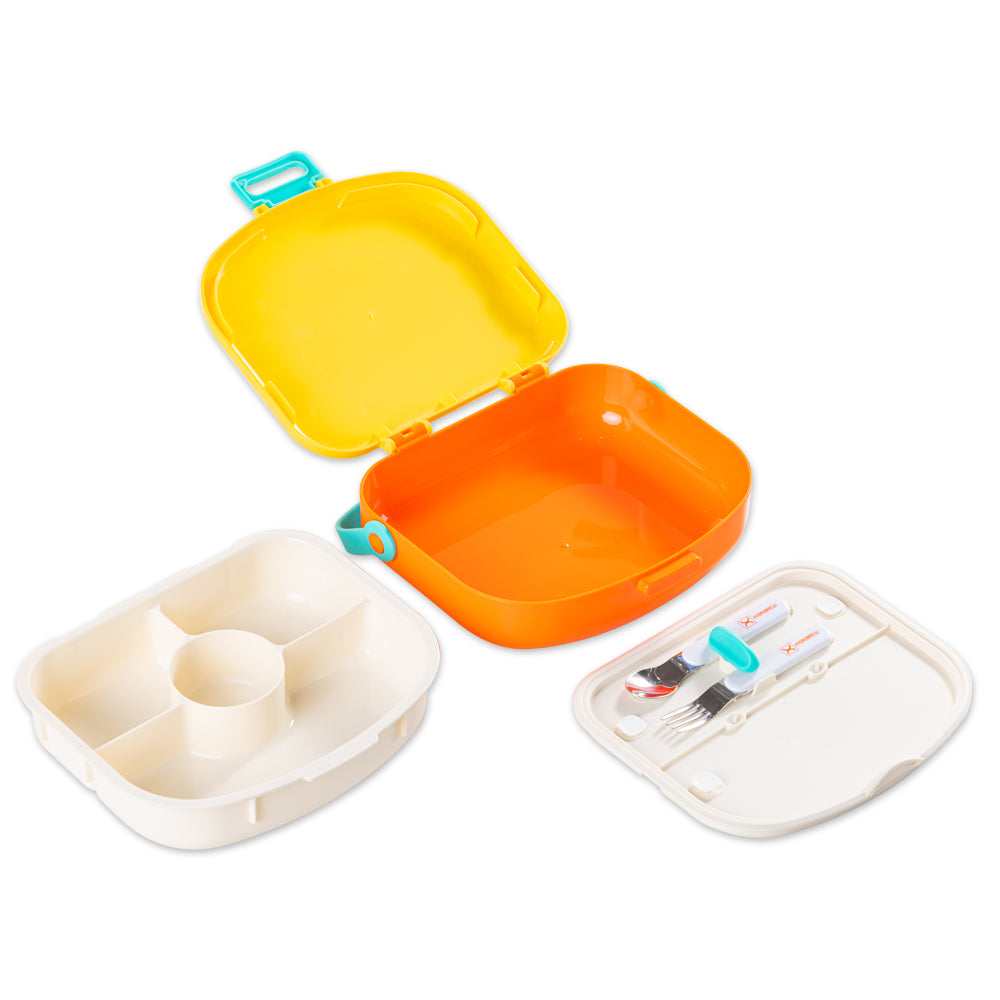 HYDROBREW 4 Compartment Bento Lunch Box w/Spoon & Fork Set - Amber