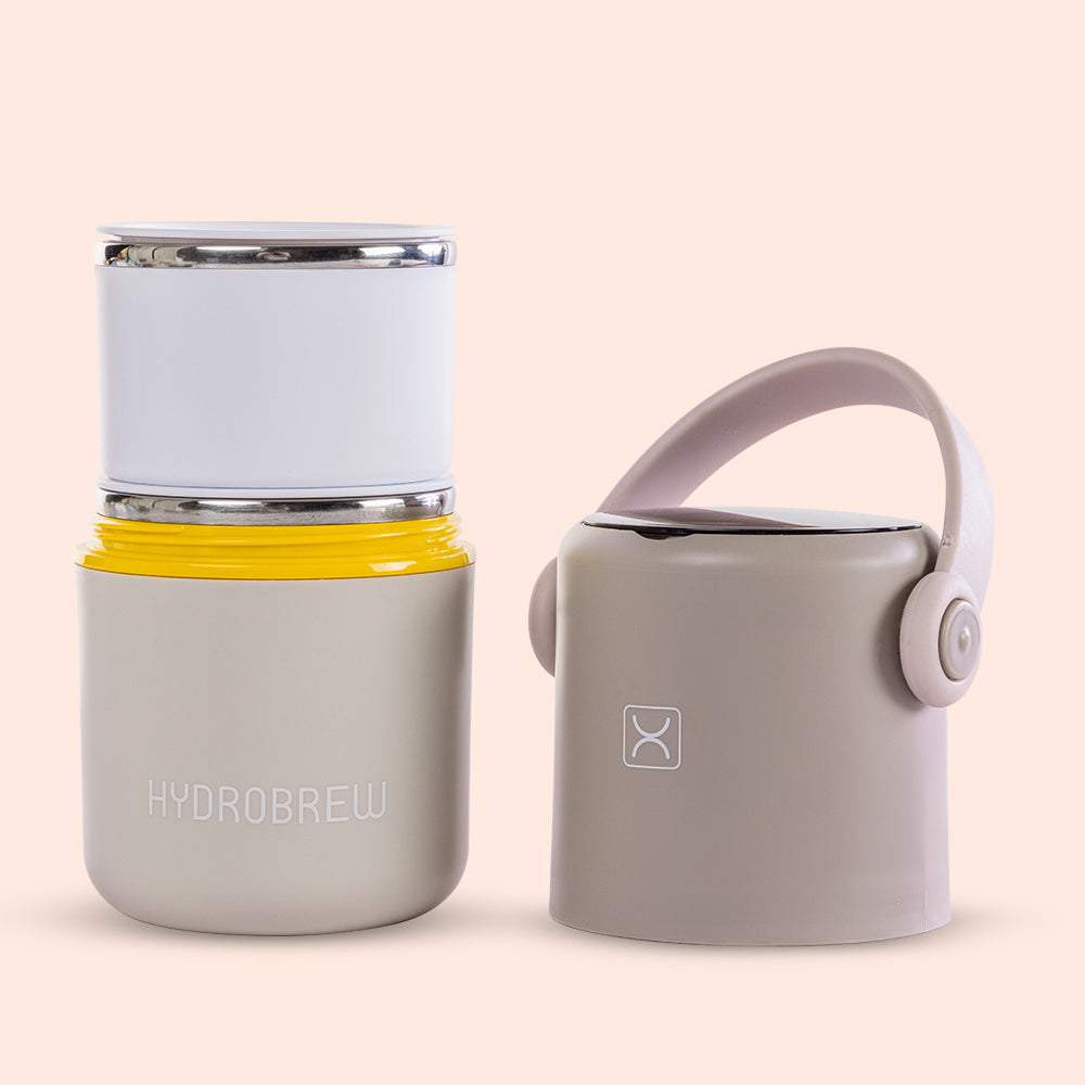 HYDROBREW Double Decker Stainless Steel Lunch Box w/Folding Spork - Grey