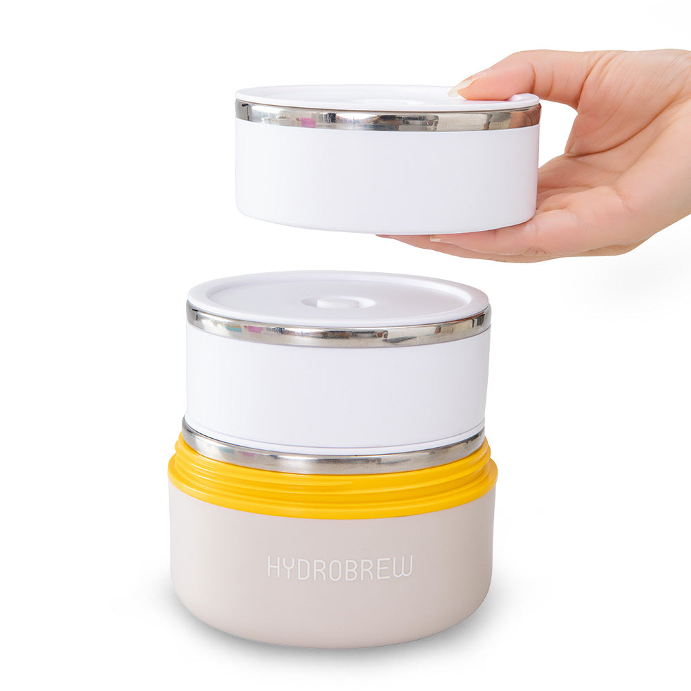 Hydrobrew Triple Decker Stainless Steel Lunch Box w/ Spoon-Desert Sand
