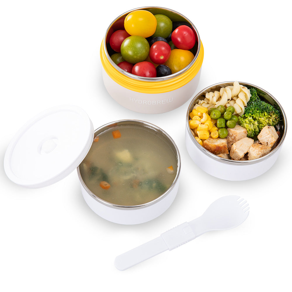 Hydrobrew Triple Decker Stainless Steel Lunch Box w/ Spoon-Desert Sand