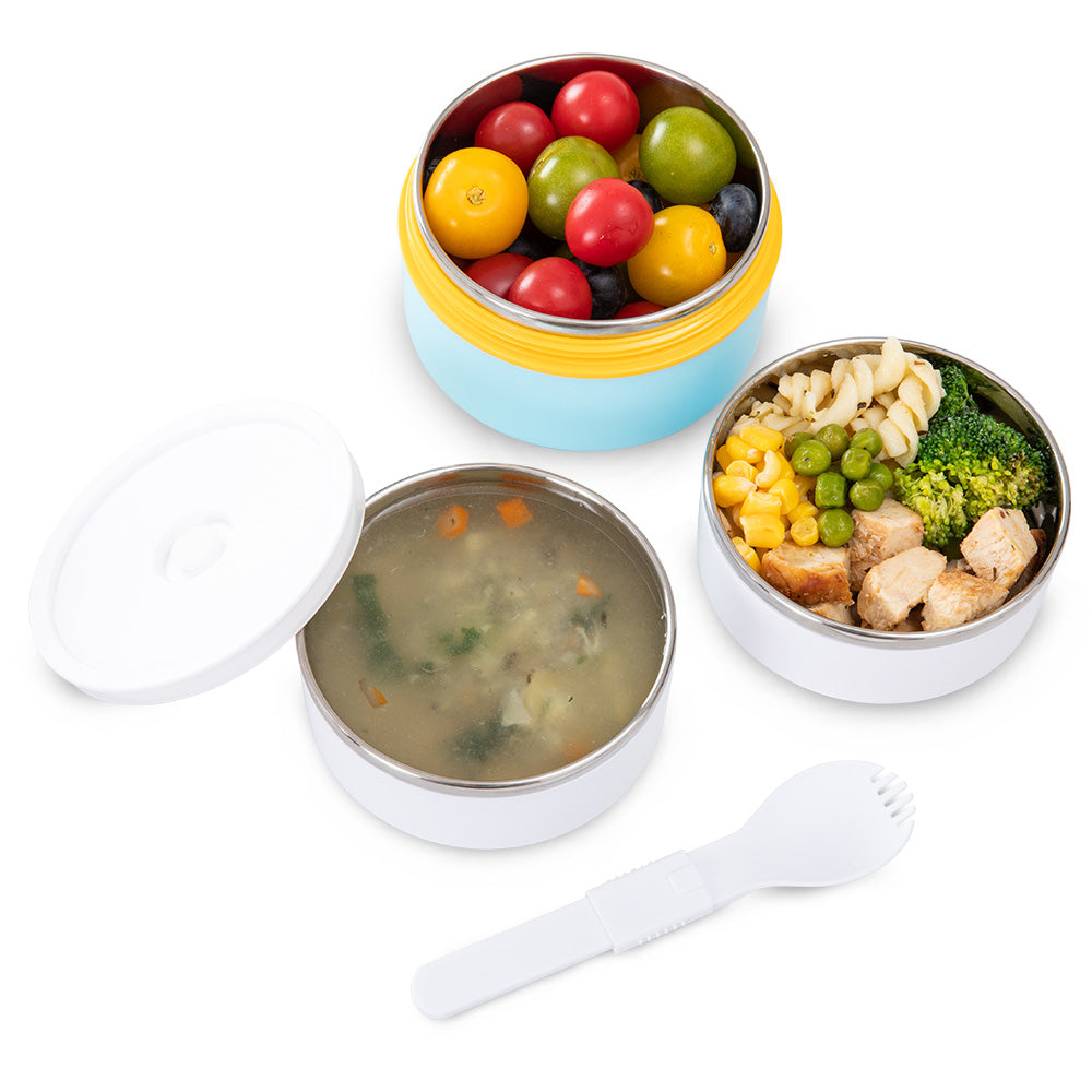 Hydrobrew Triple Decker Stainless Steel Lunch Box w/ Spoon-Candy Cloud
