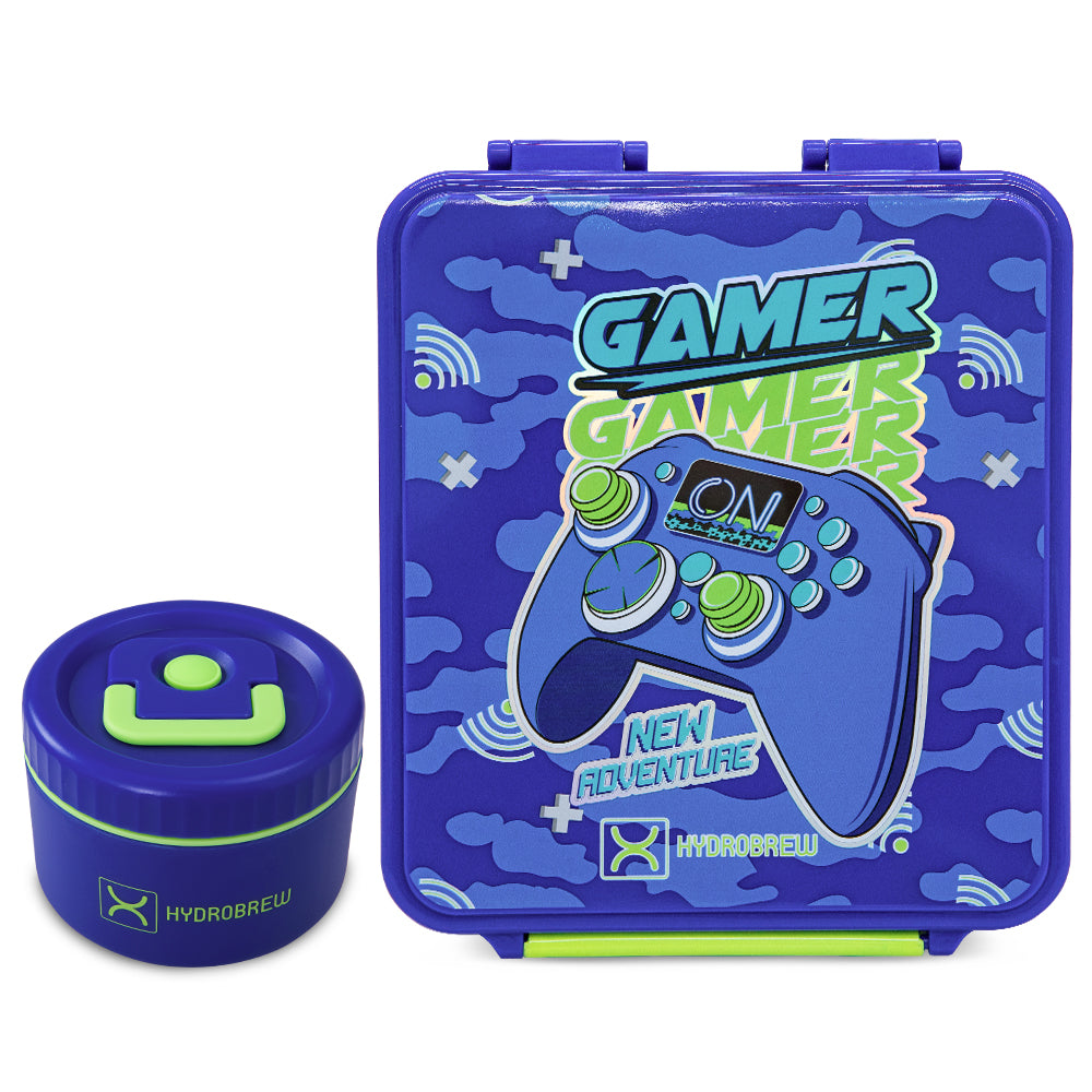 Hydrobrew Personalized Bento Lunch Box w/Steel Food Jar - Gamer Blue