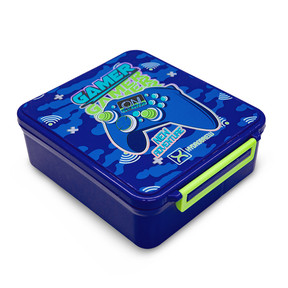 Hydrobrew Personalized Bento Lunch Box w/Steel Food Jar - Gamer Blue