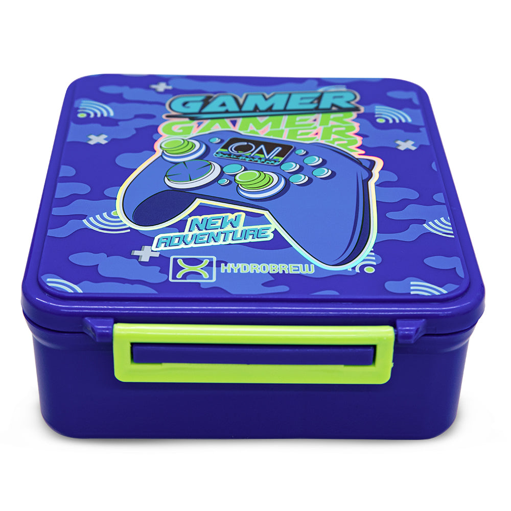 Hydrobrew Personalized Bento Lunch Box w/Steel Food Jar - Gamer Blue