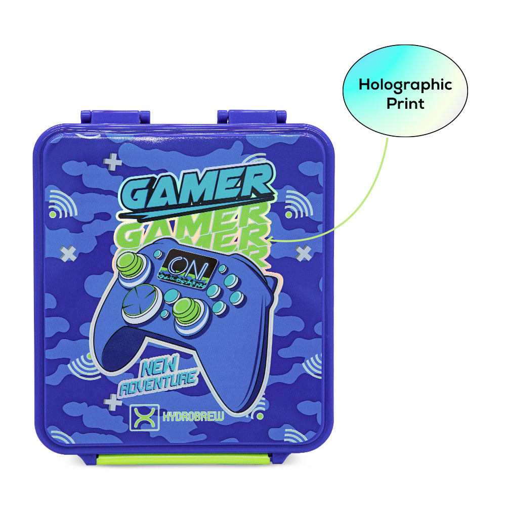 Hydrobrew Personalized Bento Lunch Box w/Steel Food Jar - Gamer Blue