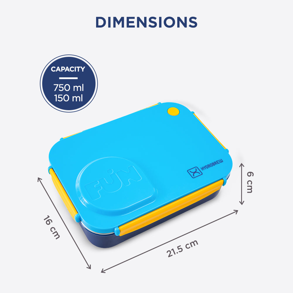 Hydrobrew Personalized Steel Core Lunch Box 750ml + 150ml Food Jar w/ cutlery, Stainless Steel, Leakproof - OCEAN NAVY