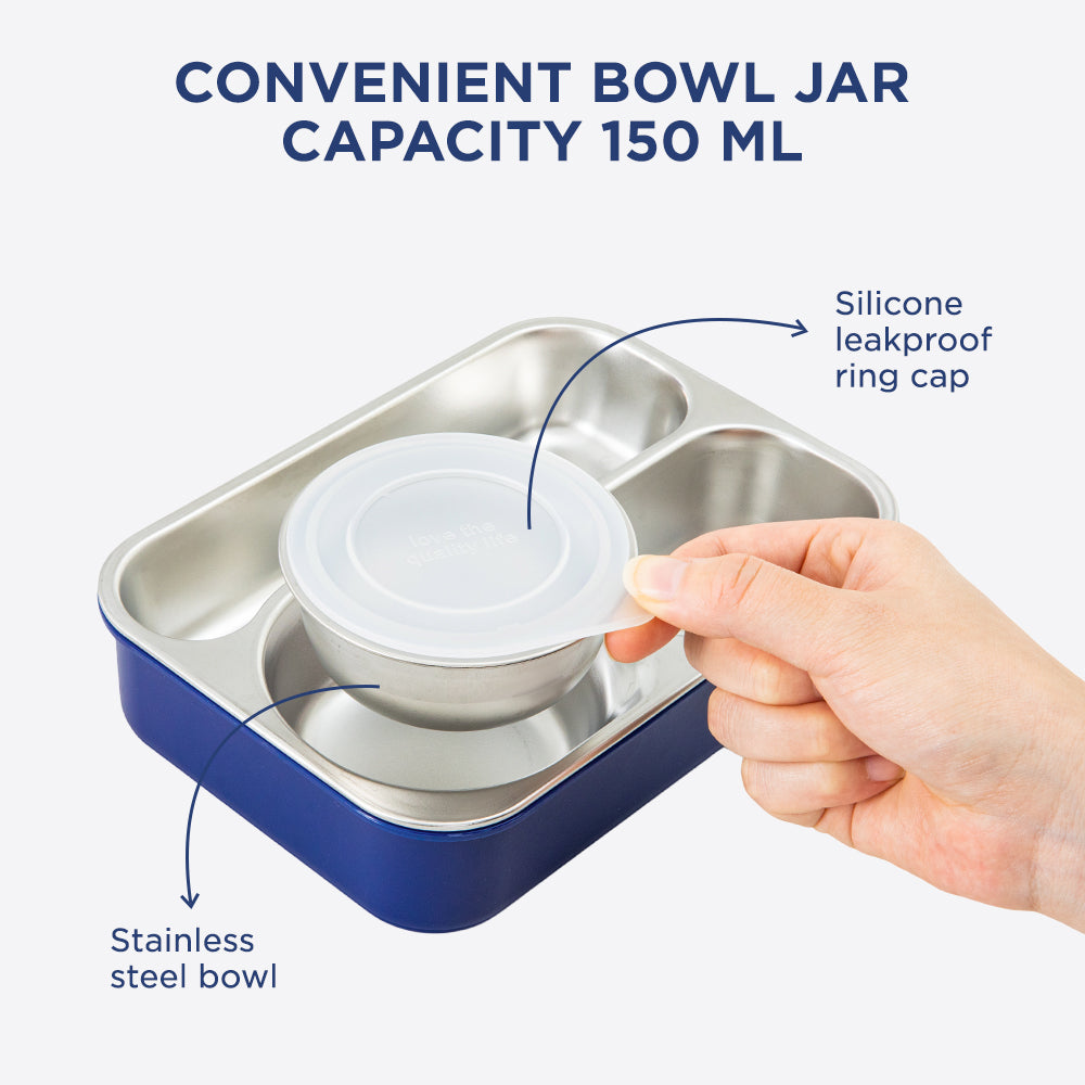 Hydrobrew Personalized Steel Core Lunch Box 750ml + 150ml Food Jar w/ cutlery, Stainless Steel, Leakproof - OCEAN NAVY