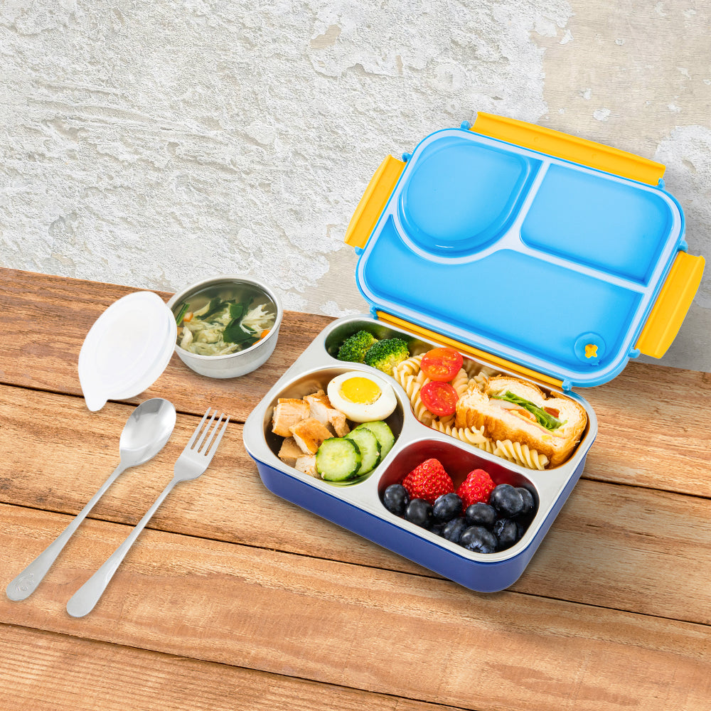Hydrobrew Personalized Steel Core Lunch Box 750ml + 150ml Food Jar w/ cutlery, Stainless Steel, Leakproof - OCEAN NAVY