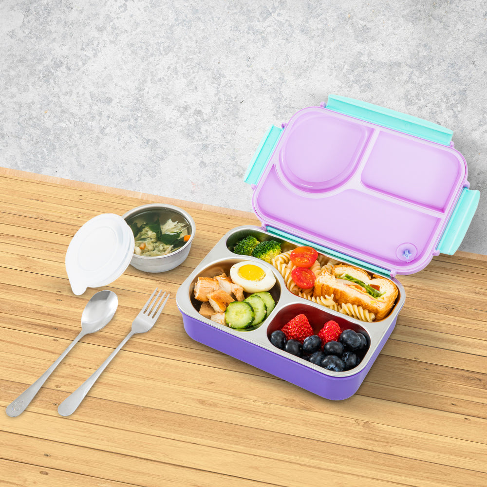 Hydrobrew Personalized Steel Core Lunch Box 750ml + 150ml Food Jar w/ cutlery, Stainless Steel, Leakproof - BERRY CREAM