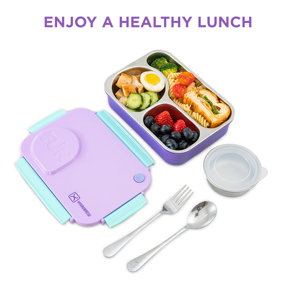 Hydrobrew Personalized Steel Core Lunch Box 750ml + 150ml Food Jar w/ cutlery, Stainless Steel, Leakproof - BERRY CREAM