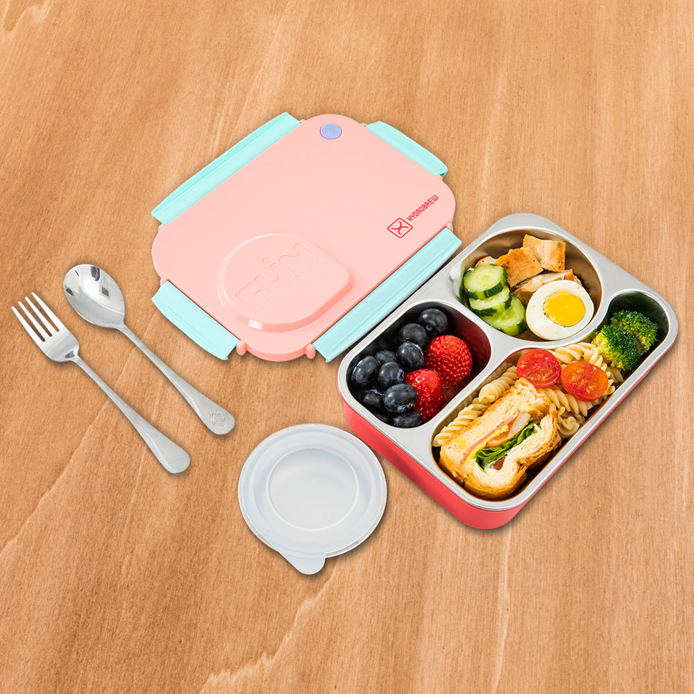 Hydrobrew Steel Core Lunch Box 750ml + 150ml Food Jar w/ cutlery, Stainless Steel, Leakproof - PINK SORBET