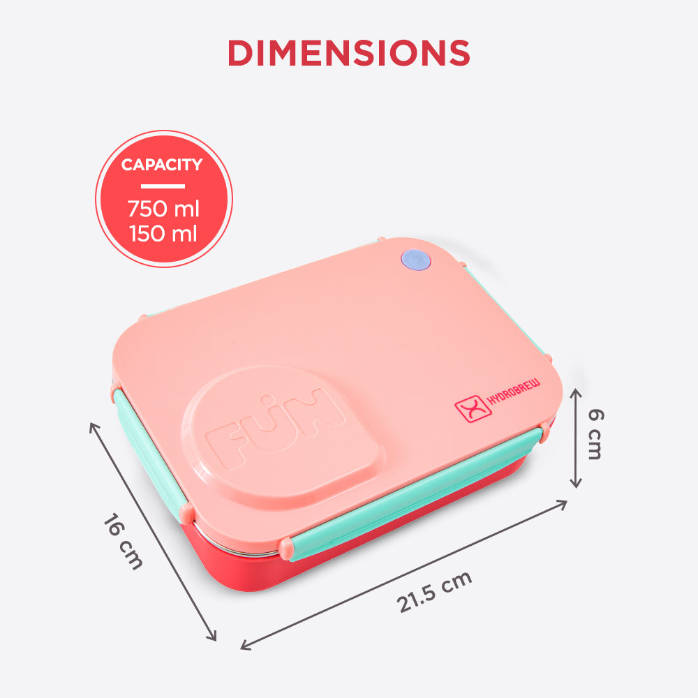 Hydrobrew Personalized Steel Core Lunch Box 750ml + 150ml Food Jar w/ cutlery, Stainless Steel, Leakproof - PINK SORBET