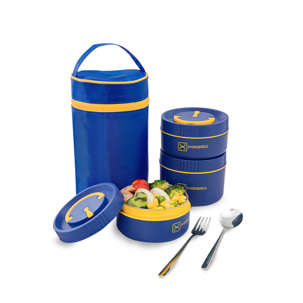 Hydrobrew Trio Deck Lunch Box w/ Lunch Bag and Cutlery - Majestic Blue