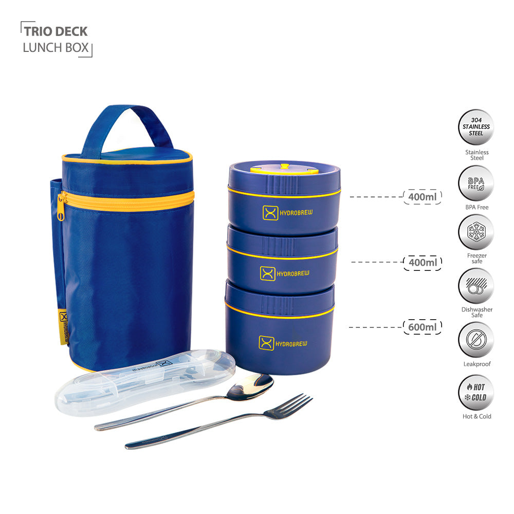 Hydrobrew Trio Deck Lunch Box w/ Lunch Bag and Cutlery - Majestic Blue