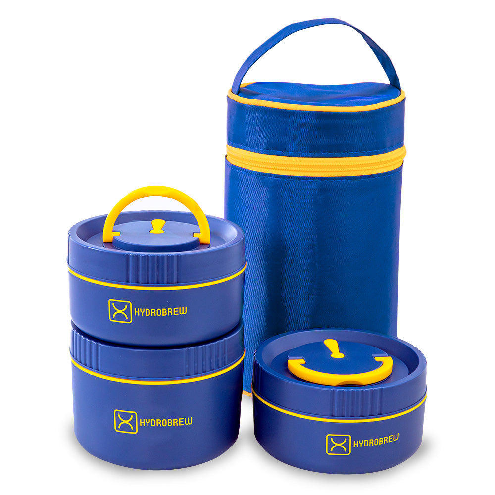Hydrobrew Personalized Trio Deck Lunch Box w/ Lunch Bag and Cutlery - Majestic Blue