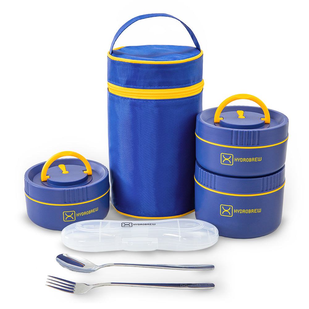 Hydrobrew Personalized Trio Deck Lunch Box w/ Lunch Bag and Cutlery - Majestic Blue