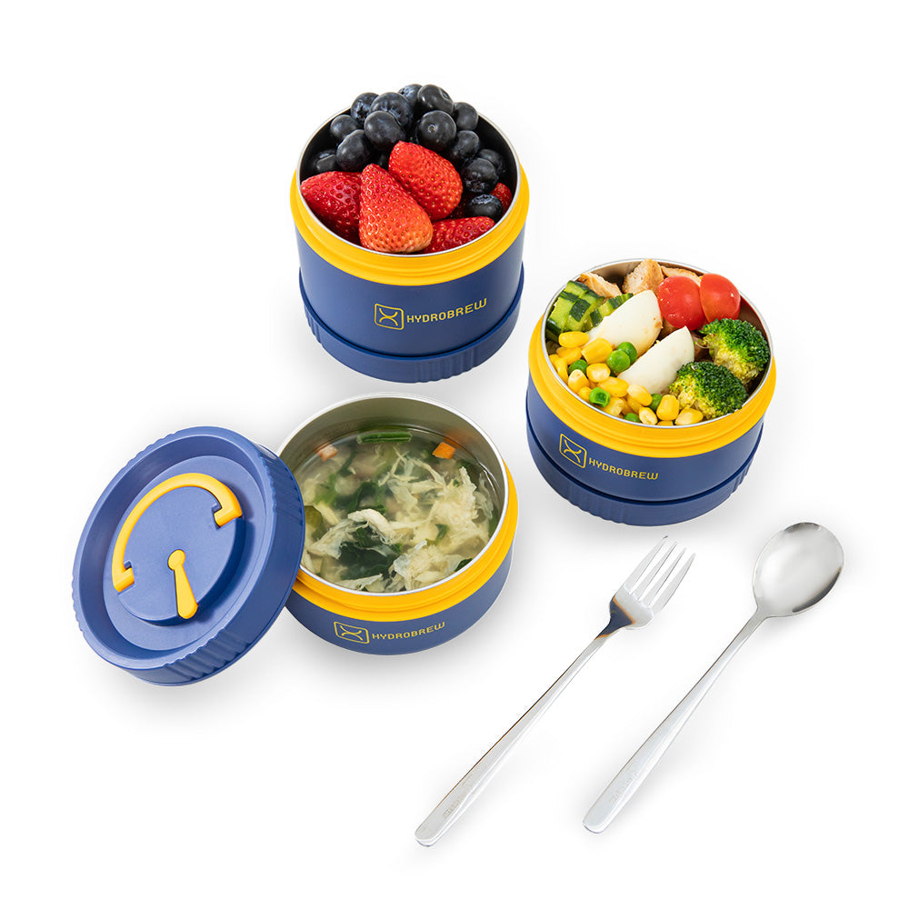 Hydrobrew Personalized Trio Deck Lunch Box w/ Lunch Bag and Cutlery - Majestic Blue