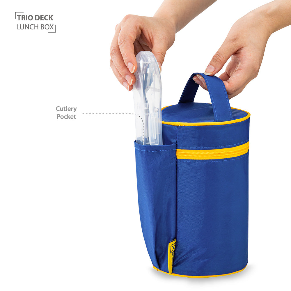 Hydrobrew Personalized Trio Deck Lunch Box w/ Lunch Bag and Cutlery - Majestic Blue