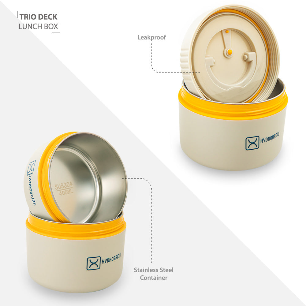 Hydrobrew Trio Deck Lunch Box with Cutlery - Opal Cream