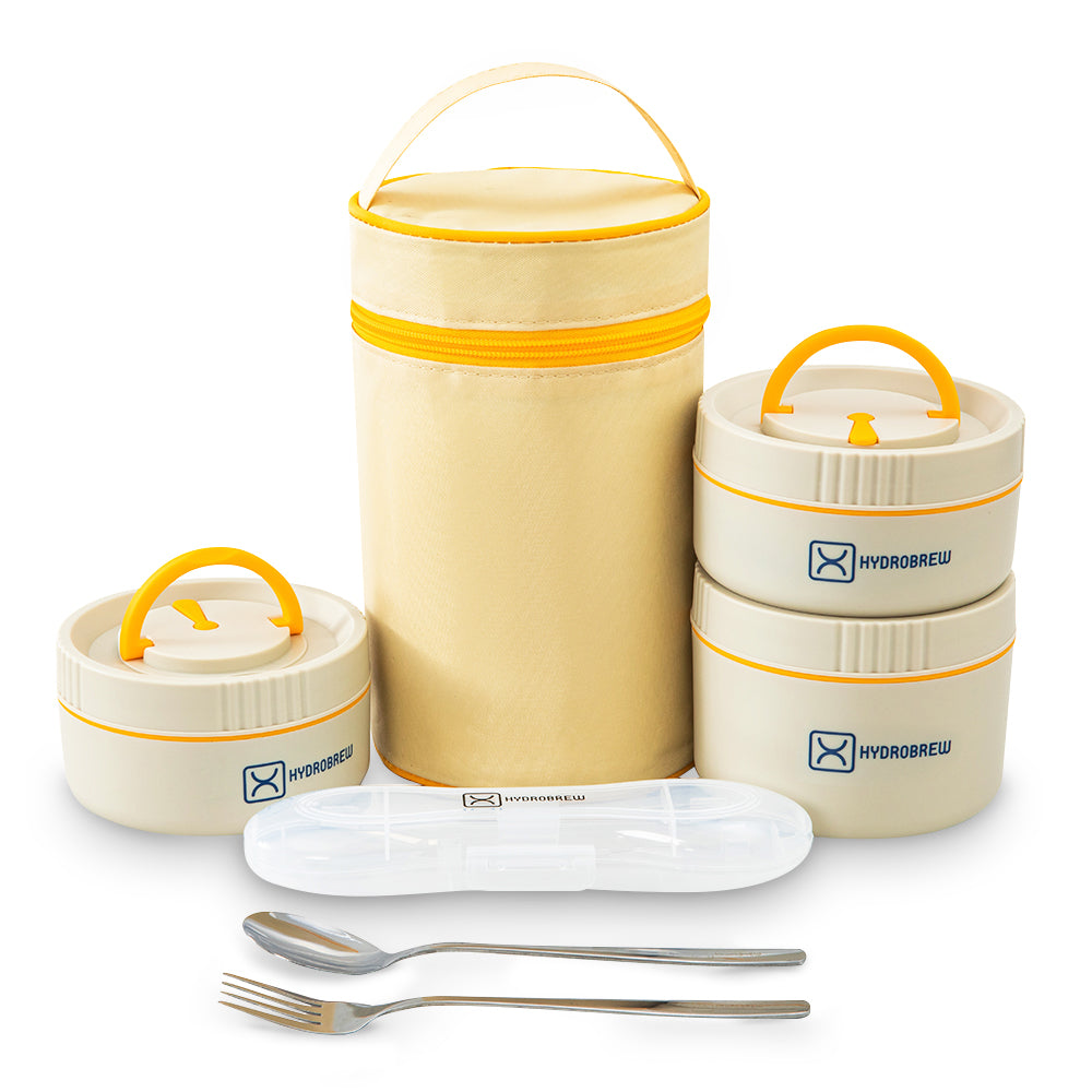 Hydrobrew Personalized Trio Deck Lunch Box with Cutlery - Opal Cream