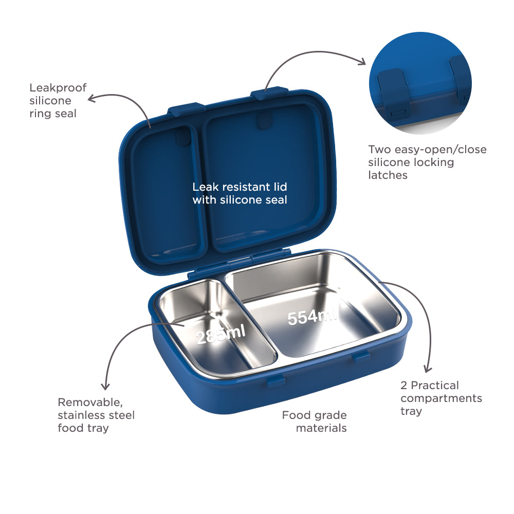 Hydrobrew Steel Core Bento Stainless Steel Lunch Box – 839ml, 2 Compartment- Midnight Wave