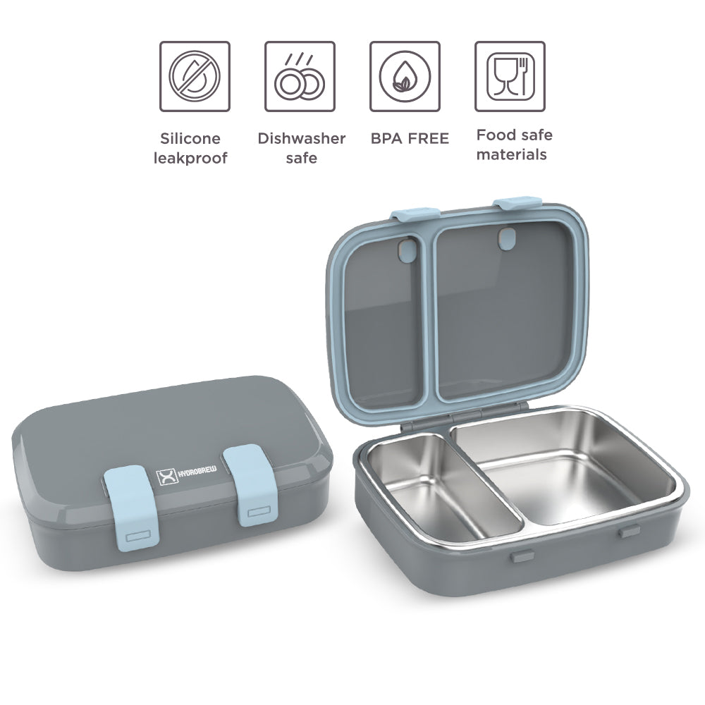 Hydrobrew Steel Core Bento Stainless Steel Lunch Box – 839ml, 2 Compartment-Graphite