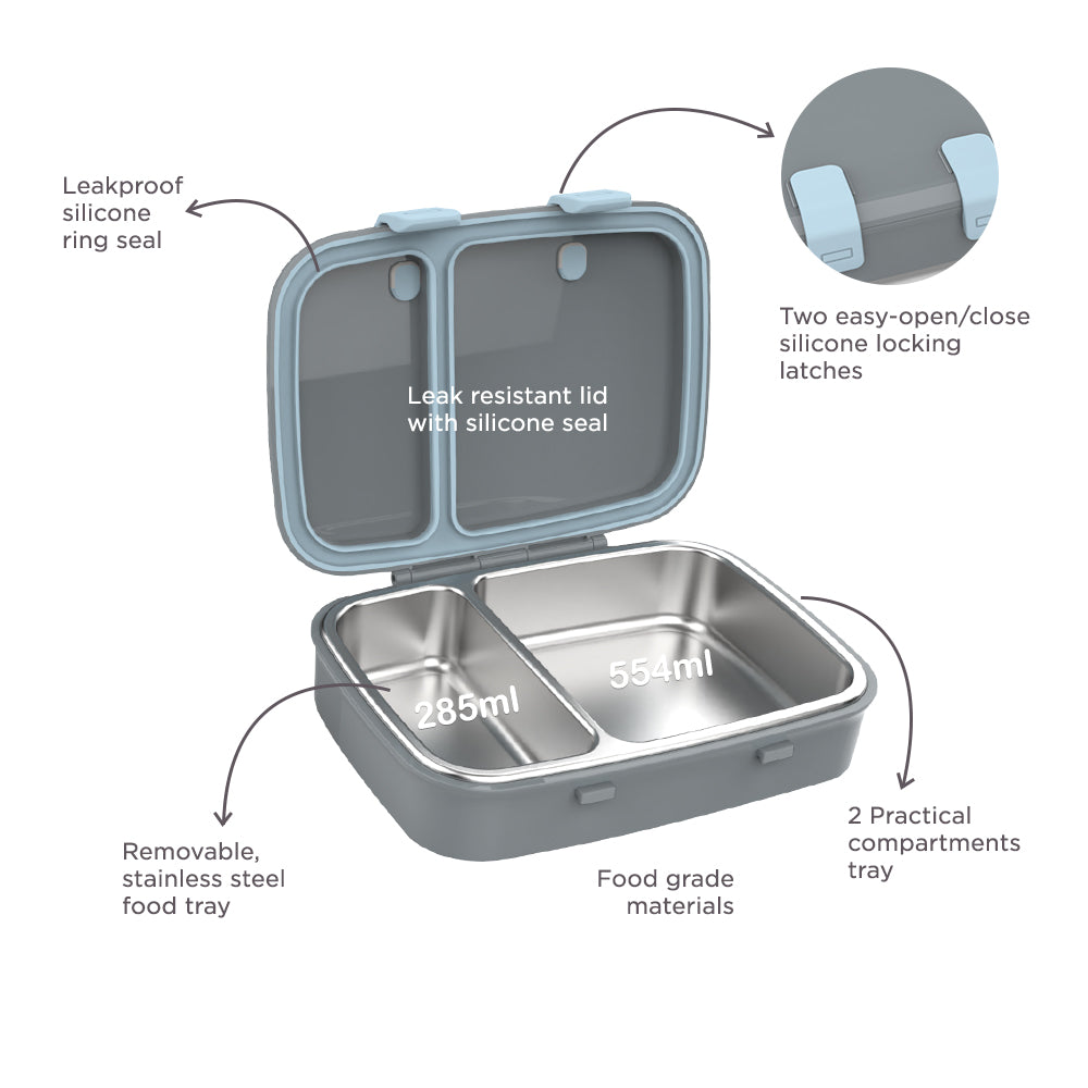 Hydrobrew Steel Core Bento Stainless Steel Lunch Box – 839ml, 2 Compartment-Graphite