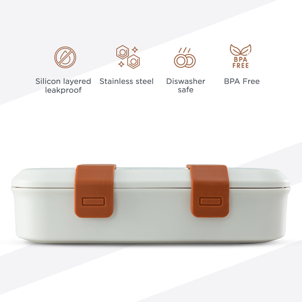 Hydrobrew Steel Core Bento Stainless Steel Lunch Box – 839ml, 2 Compartment-Ivory Terracotta