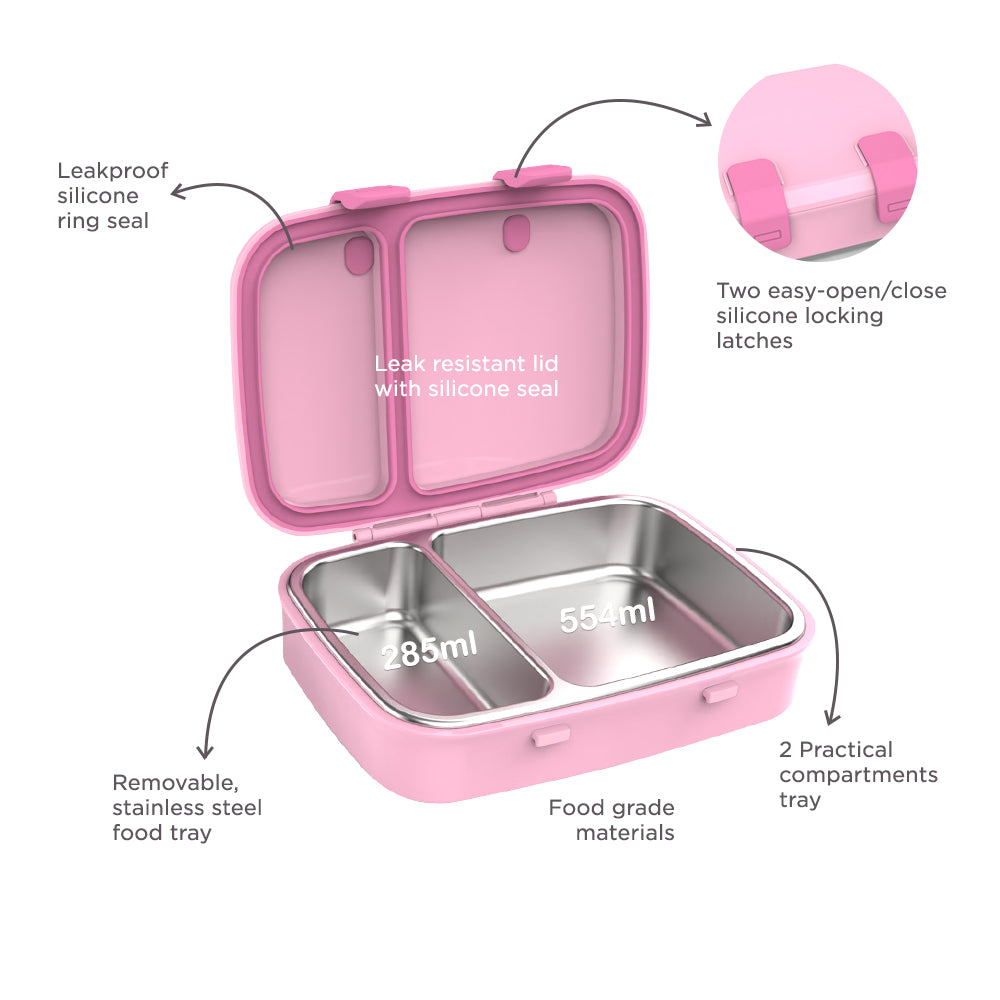 Hydrobrew Steel Core Bento Stainless Steel Lunch Box – 839ml, 2 Compartment-Rose Silk