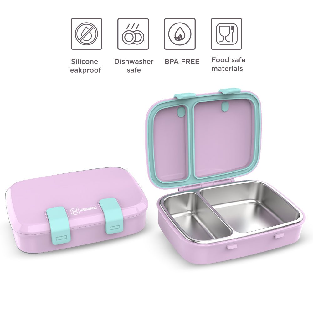Hydrobrew Steel Core Bento Stainless Steel Lunch Box – 839ml, 2 Compartment-Orchid Mist