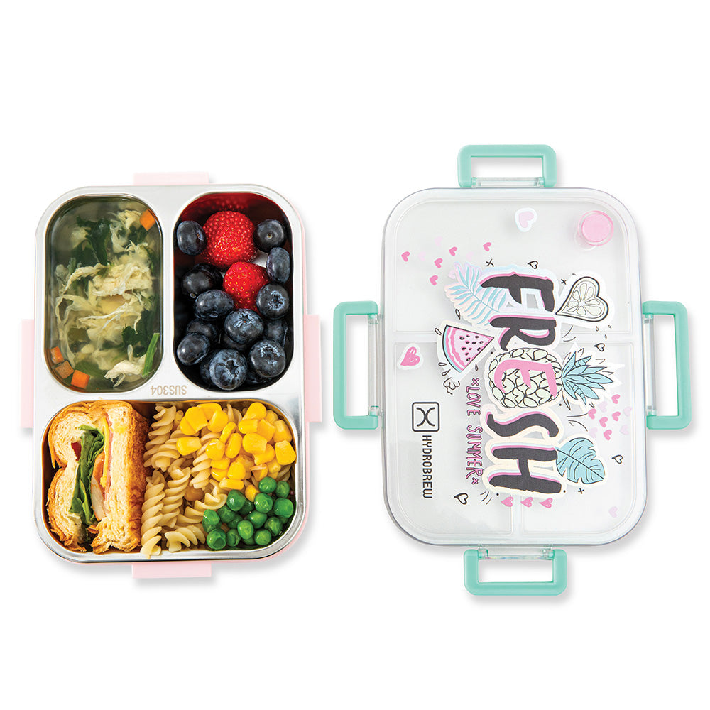 HydroBrew Steel Core Bento Lunch Box 3 Compartment 750ml – Fresh Pink