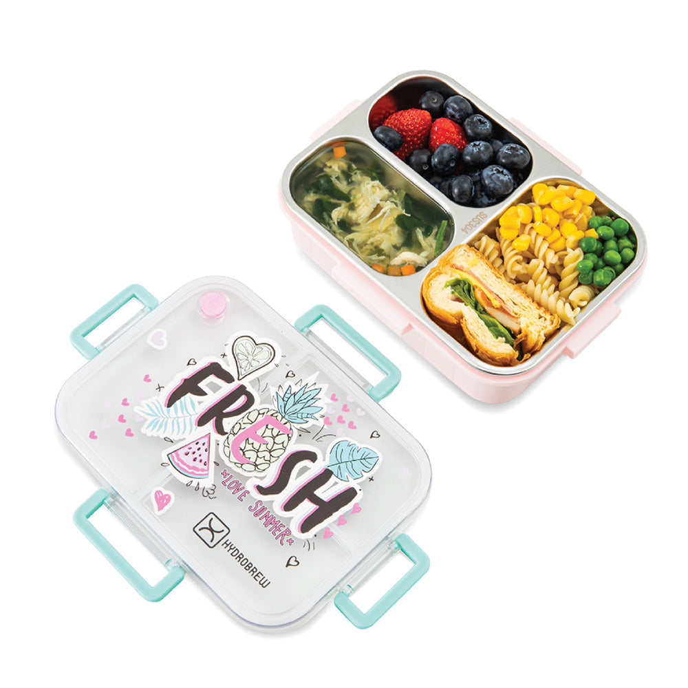 HydroBrew Steel Core Bento Lunch Box 3 Compartment 750ml – Fresh Pink