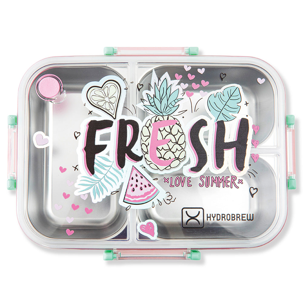 HydroBrew Steel Core Bento Lunch Box 3 Compartment 750ml – Fresh Pink