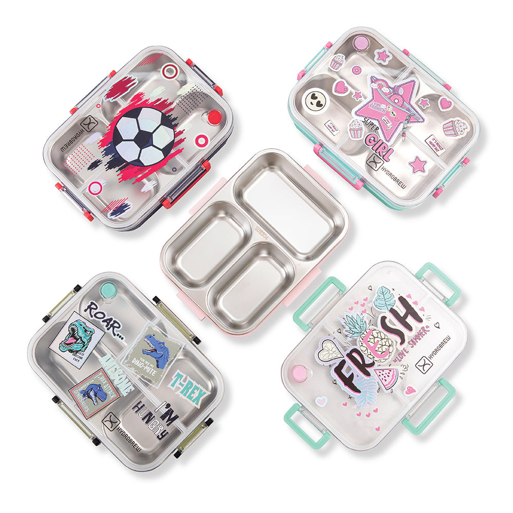 HydroBrew Steel Core Bento Lunch Box 3 Compartment 750ml – Fresh Pink
