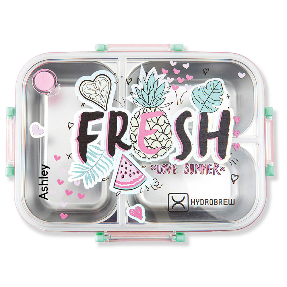 Hydrobrew Personalized Steel Core Bento Lunch Box 3 Compartment 750ml – Fresh Pink