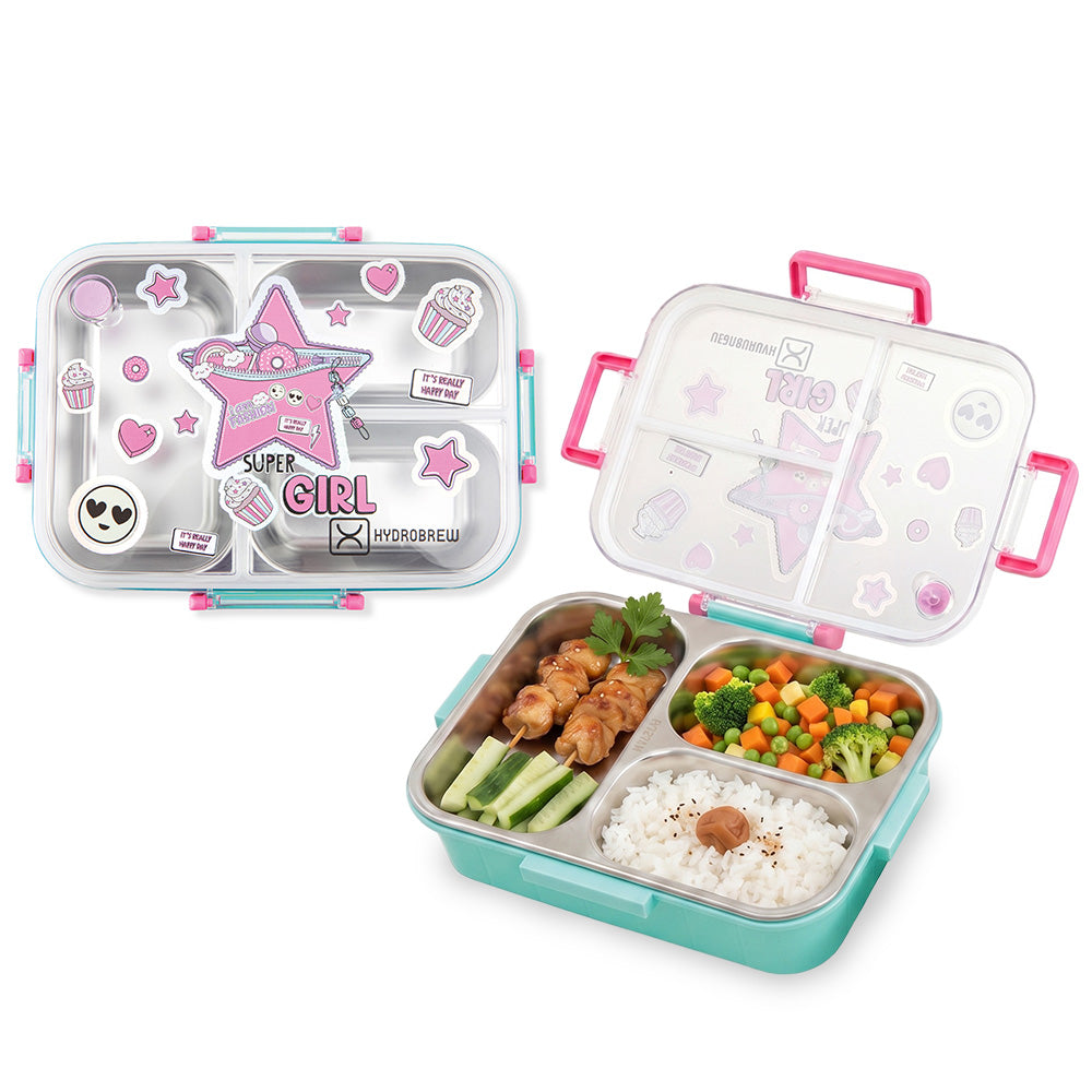 Hydrobrew Personalized Steel Core Bento Lunch Box 3 Compartment 750ml – Teal Spark