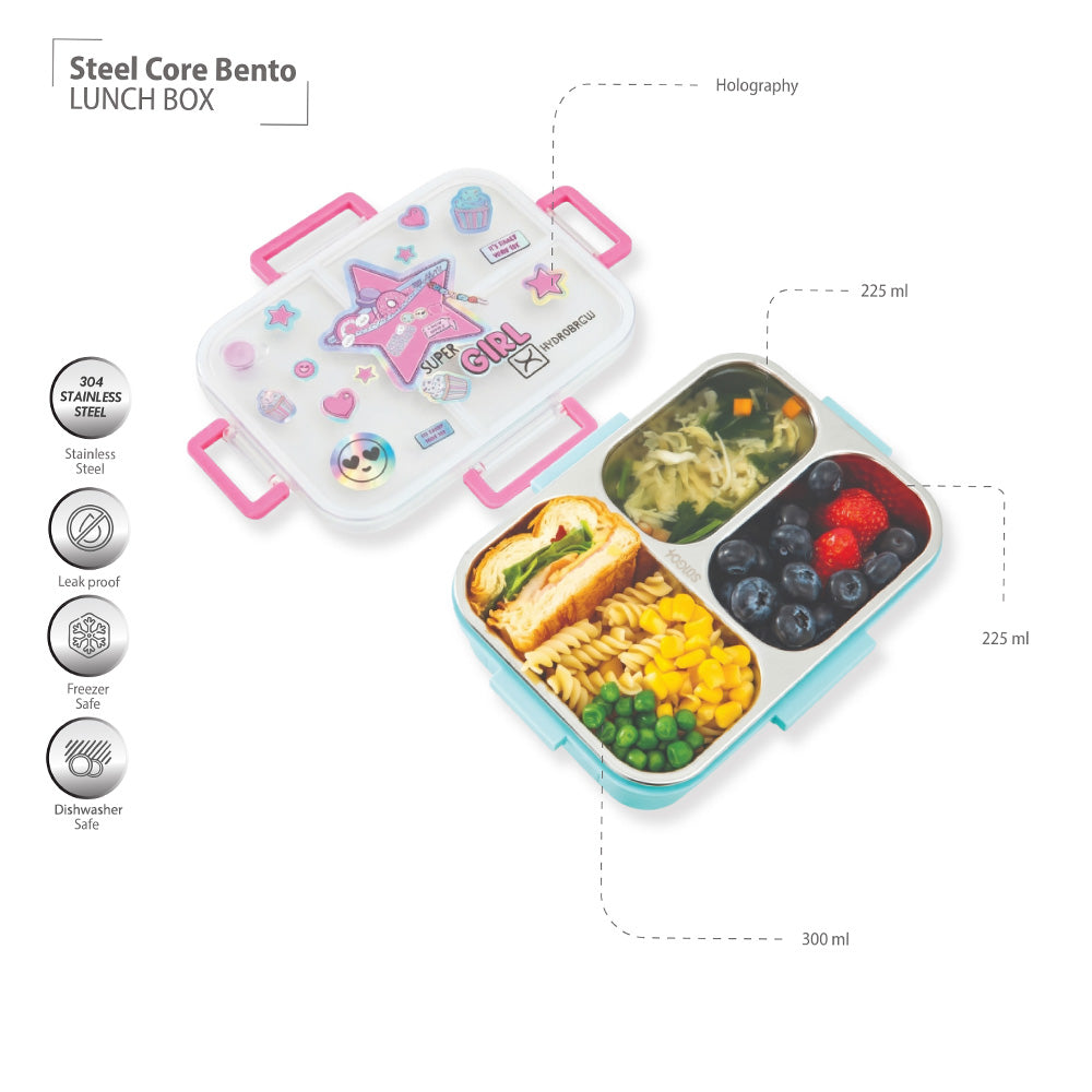 Hydrobrew Personalized Steel Core Bento Lunch Box 3 Compartment 750ml – Teal Spark