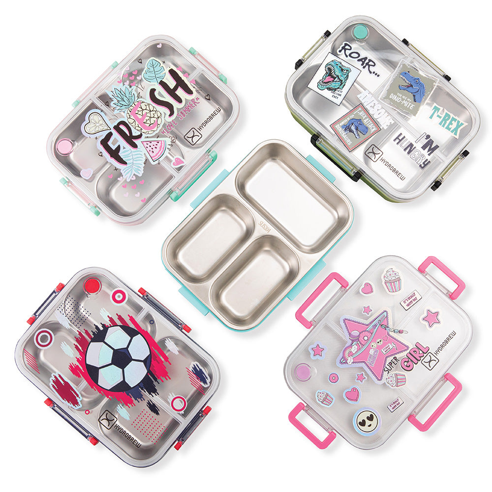 Hydrobrew Personalized Steel Core Bento Lunch Box 3 Compartment 750ml – Teal Spark