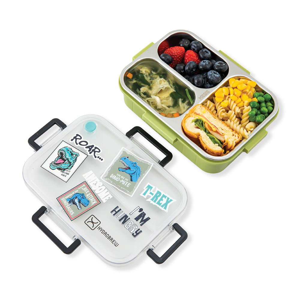 HydroBrew Steel Core Bento Lunch Box 3 Compartment 750ml – Olive Roar