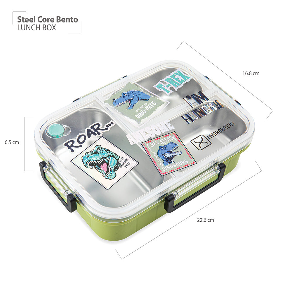 HydroBrew Steel Core Bento Lunch Box 3 Compartment 750ml – Olive Roar
