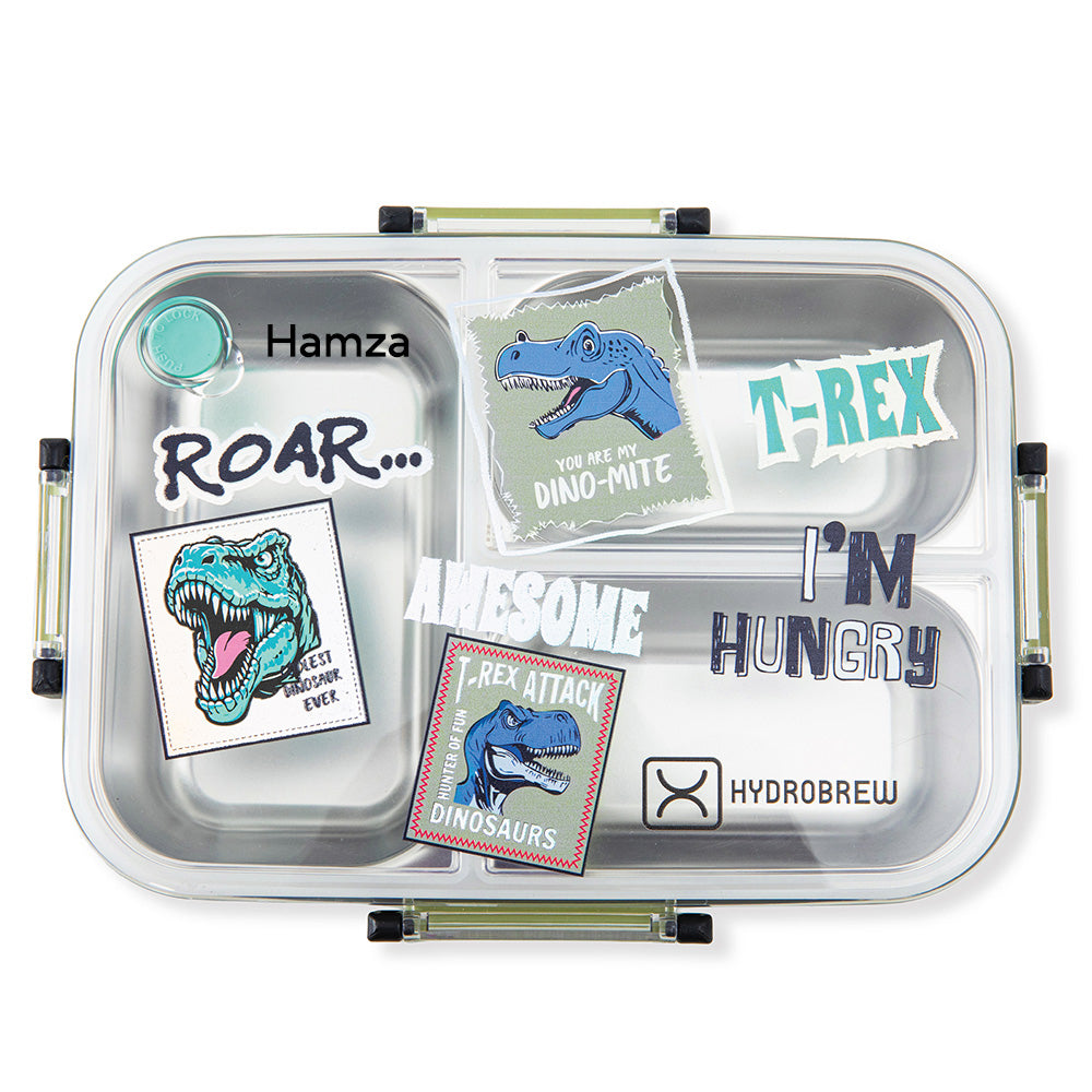 Hydrobrew Personalized Steel Core Bento Lunch Box 3 Compartment 750ml – Olive Roar